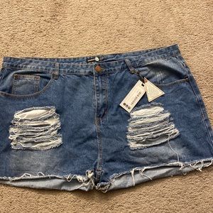 Blue Distressed Jean Shorts